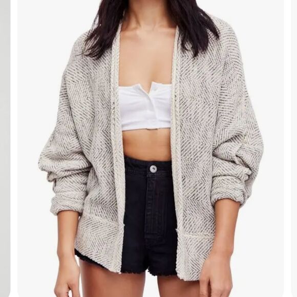 Free People Motions Knit Cardi Grey Knit Open Sweater Cardigan Dolman Sleeves S - Picture 1 of 14